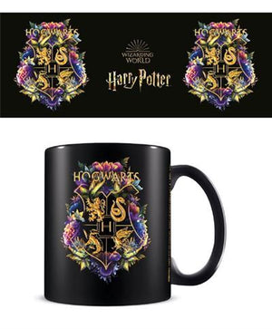 Hogwarts Floral Crest Ceramic Black Everyday Mug