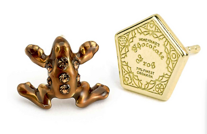 Chocolate Frog Stud Earrings - Gold Plated Sterling Silver Embellished with Crystals