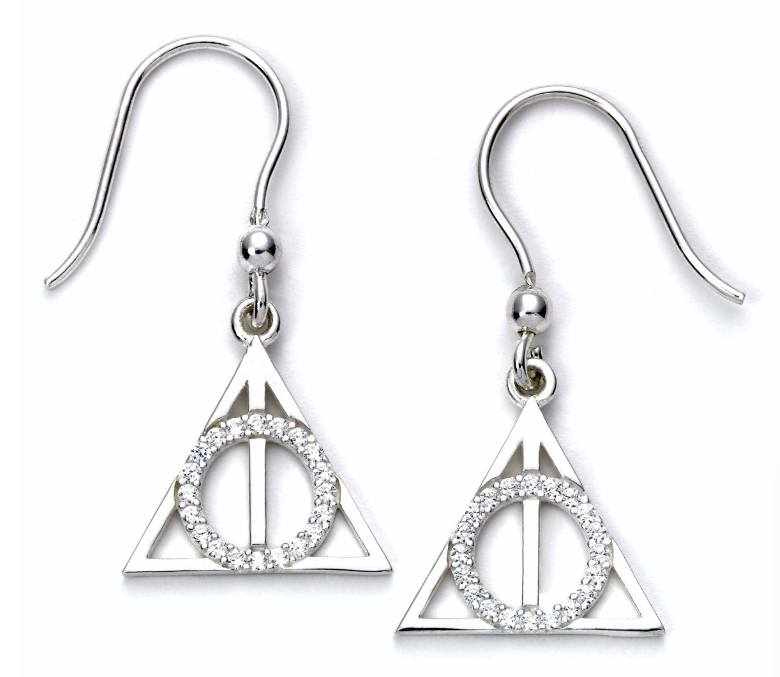 Deathly Hallows Drop Earrings - Sterling Silver Embellished with Crystals