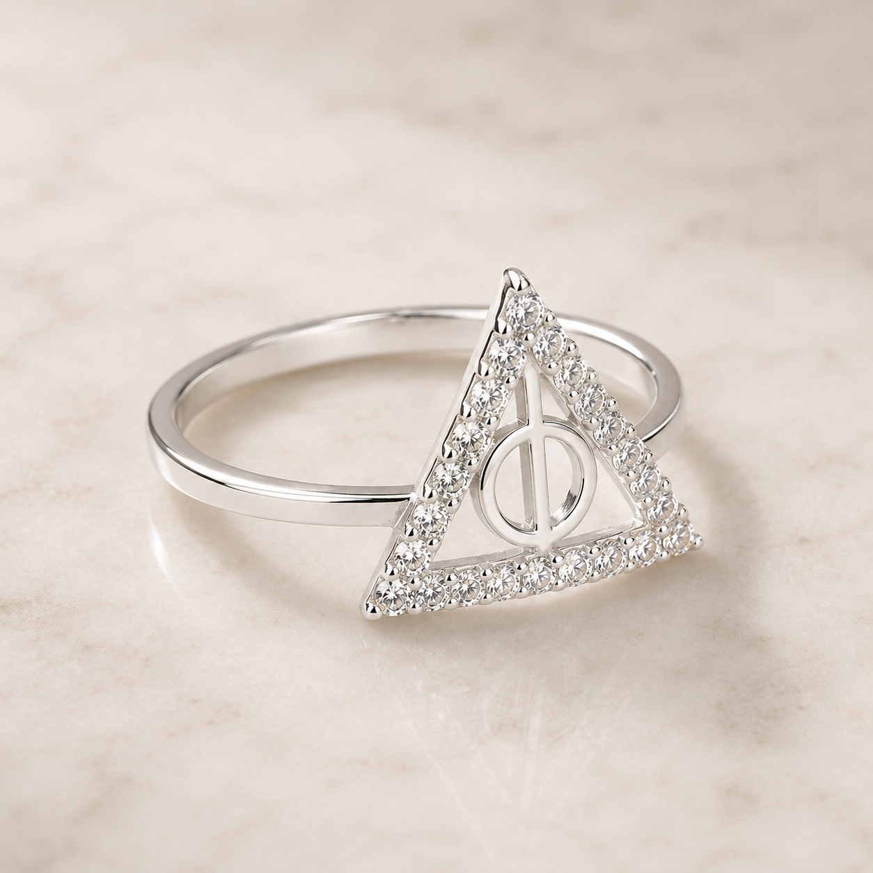 Deathly Hallows Sterling Silver Ring with Crystals