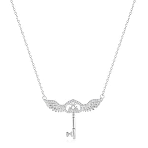 Flying Key Necklace - Sterling Silver Embellished with Crystals