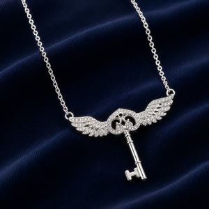 Flying Key Necklace - Sterling Silver Embellished with Crystals
