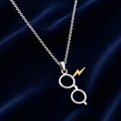 Harry Potter Glasses & Lightning Bolt Necklace - Sterling Silver