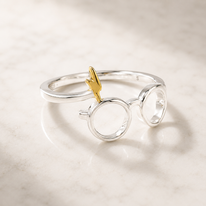 Harry Potter Glasses and Lightning Bolt Ring - Sterling Silver with Gold Plating