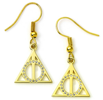 Deathly Hallows Drop Earrings - Gold Plated Sterling Silver Embellished with Crystals