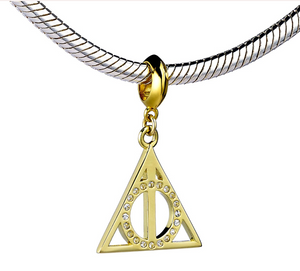Deathly Hallows Slider Charm - Gold Plated Sterling Silver Embellished with Crystal