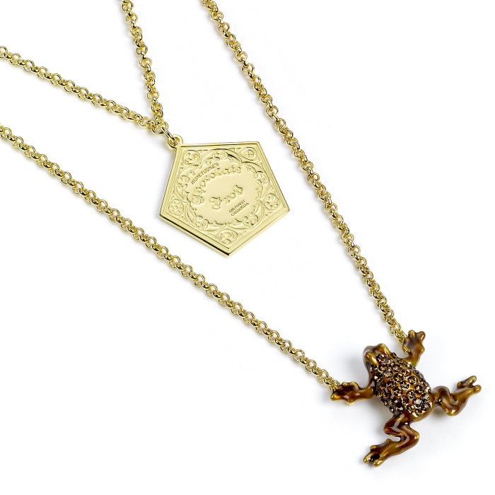 Chocolate Frog Sterling Silver Gold Plated Necklace Embellished with Crystals