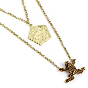 Chocolate Frog Sterling Silver Gold Plated Necklace Embellished with Crystals