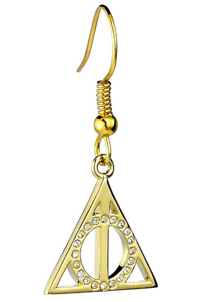 Deathly Hallows Drop Earrings - Gold Plated Sterling Silver Embellished with Crystals