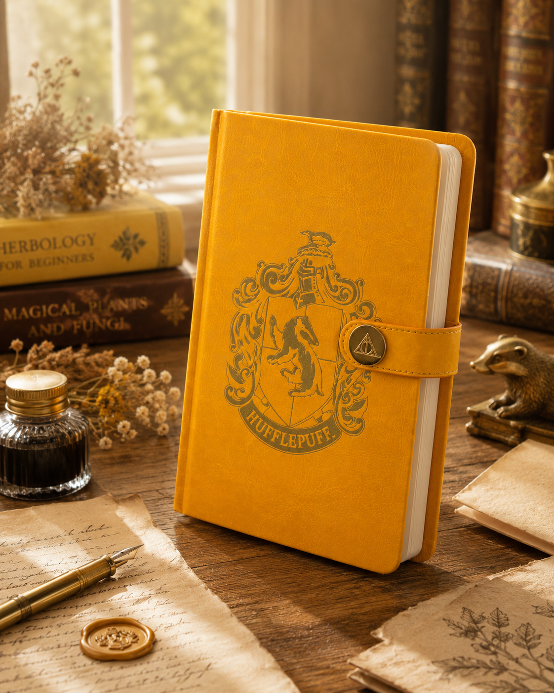 Hufflepuff Notebook with Deathly Hallows Clasp
