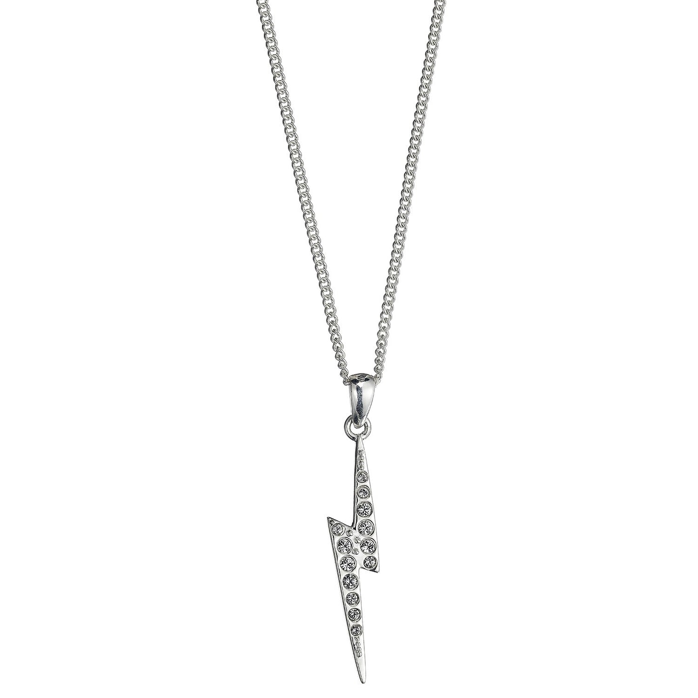Lightning Bolt Necklace - Sterling Silver Embellished with Crystals