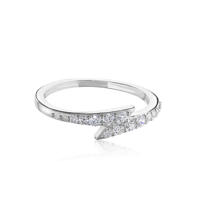 Lightning Bolt Sterling Silver Ring with Crystals