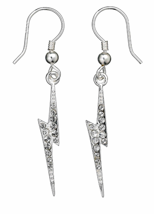 Lightning Bolt Drop Earrings - Sterling Silver Embellished with Crystals