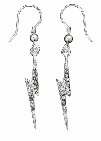 Lightning Bolt Drop Earrings - Sterling Silver Embellished with Crystals