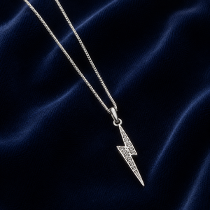 Lightning Bolt Necklace - Sterling Silver Embellished with Crystals