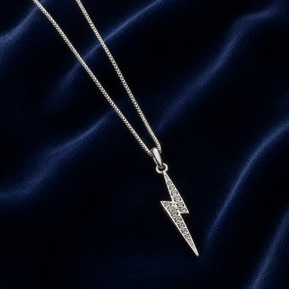 Lightning Bolt Necklace - Sterling Silver Embellished with Crystals