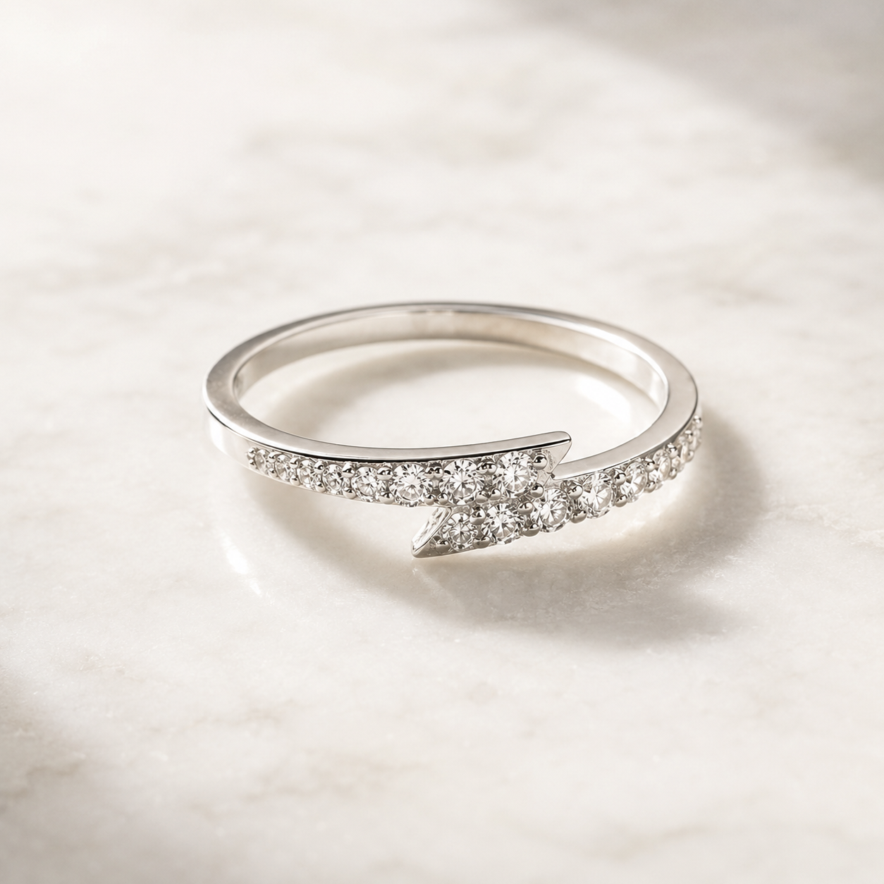 Lightning Bolt Ring - Sterling Silver Embellished with Crystals