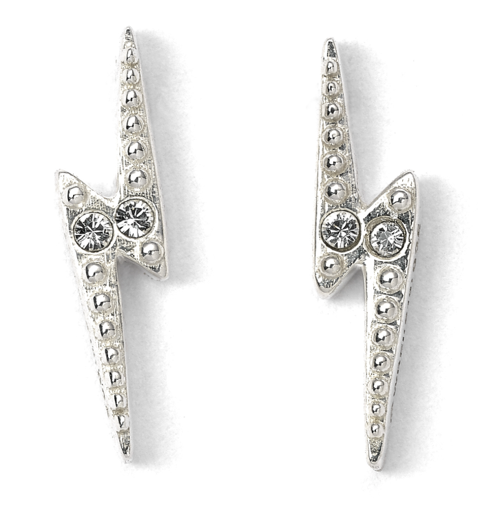 Lightning Bolt Stud Earrings - Sterling Silver Embellished with Crystals