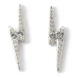 Lightning Bolt Stud Earrings - Sterling Silver Embellished with Crystals