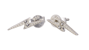 Lightning Bolt Stud Earrings - Sterling Silver Embellished with Crystals
