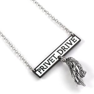 Privet Drive with Snowy Owl Necklace - Sterling Silver with Enamel