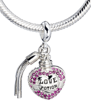 Love Potion Slider Charm-  Sterling Silver Embellished with Crystals