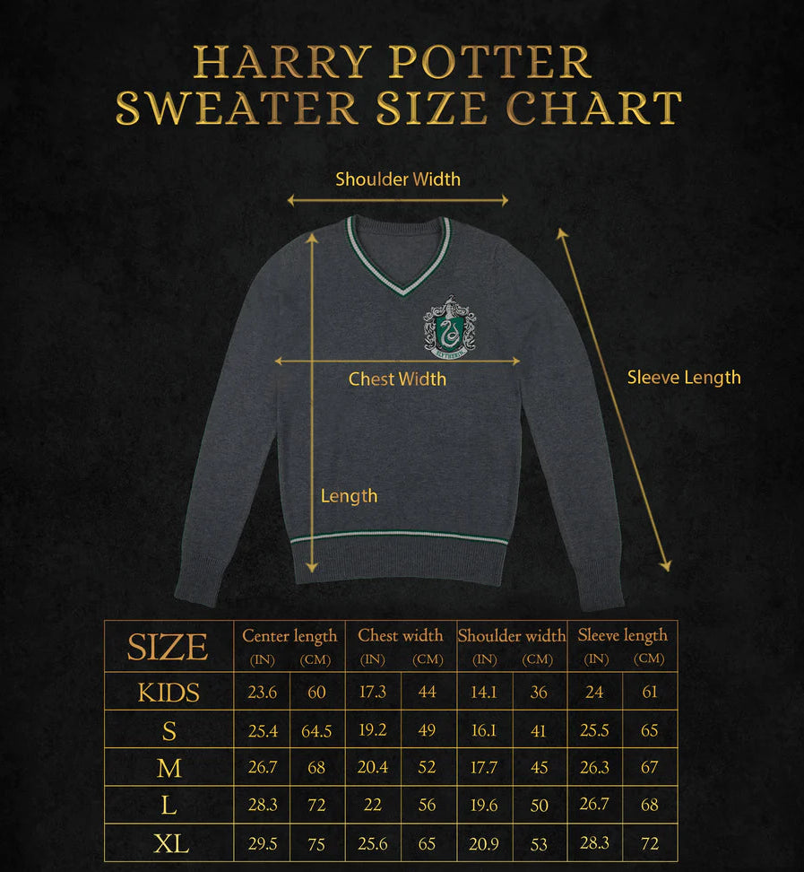 Size guide for Slytherin Hogwarts Knitted Sweater