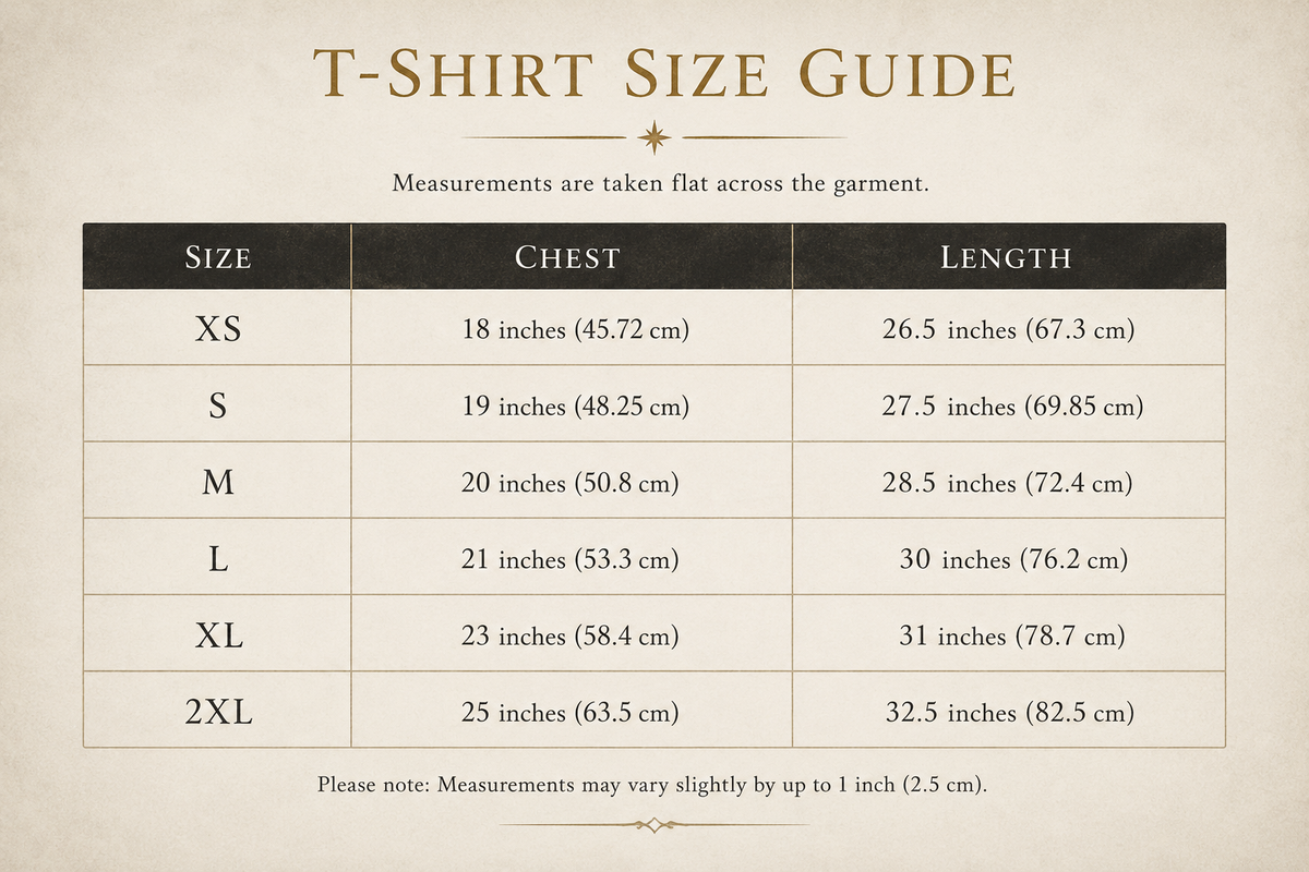 Size guide for Hogwarts Crest T-Shirt