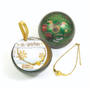 Golden Snitch Christmas Tin Bauble with Bracelet Gift Set