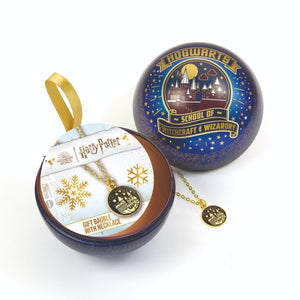 Hogwarts Christmas Tin Bauble with Necklace Gift Set