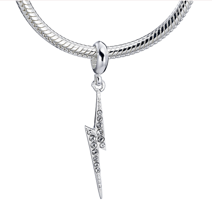 Lightning Bolt Slider Charm - Sterling Silver Embellished with Crystals