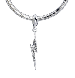 Lightning Bolt Slider Charm - Sterling Silver Embellished with Crystals