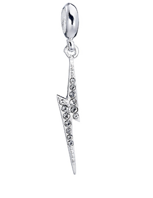 Lightning Bolt Slider Charm - Sterling Silver Embellished with Crystals