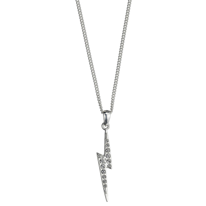 Lightning Bolt Sterling Silver Necklace with Crystals
