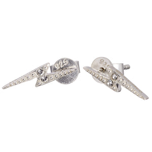 Lightning Bolt Sterling Silver Stud Earrings with Crystals