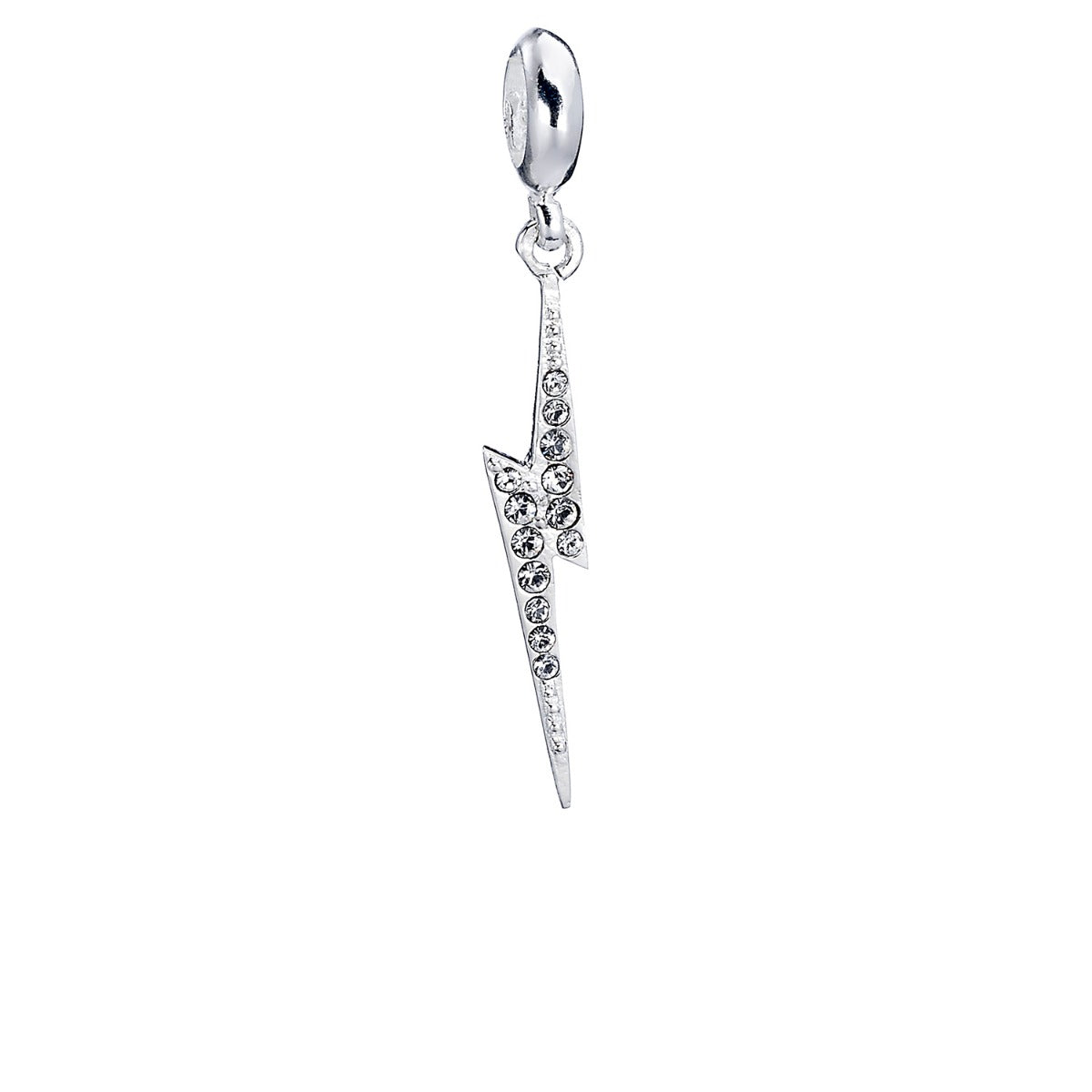 Lightning Bolt Sterling Silver Slider Charm with Crystals