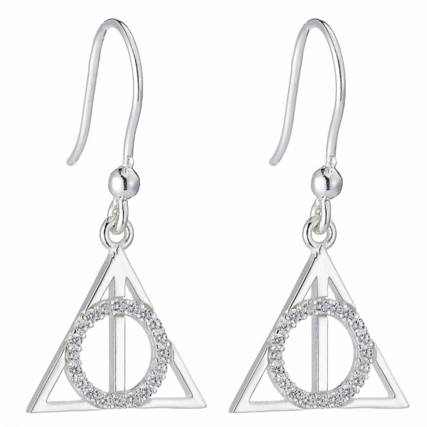 Deathly Hallows Sterling Silver Drop Earrings with Crystals