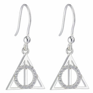 Deathly Hallows Sterling Silver Drop Earrings with Crystals
