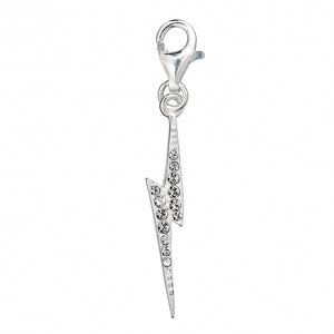 Lightning Bolt Sterling Silver Clip On Charm with Crystals