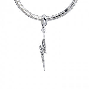 Lightning Bolt Sterling Silver Slider Charm with Crystals