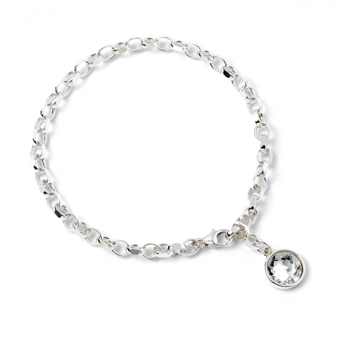 Sterling Silver Charm Bracelet Embellished with Crystal